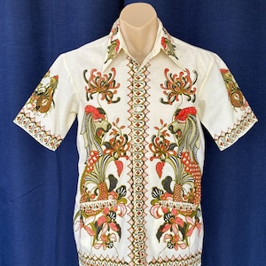 1970's Authentic Java Batik Orange Lion Print Shirt