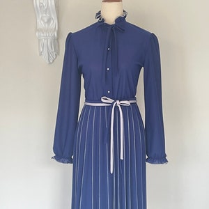1980&#39;s Navy Pleated Skirt Dress
