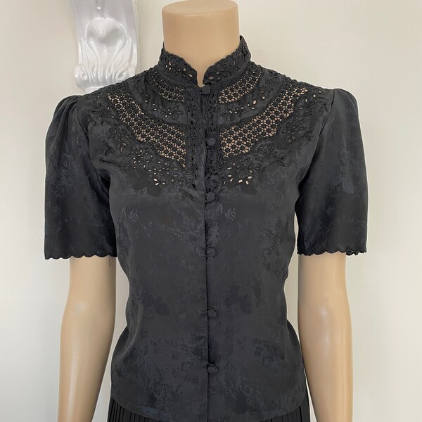 Mandarin Collar Blouse Wrapped Button - Black main image 0