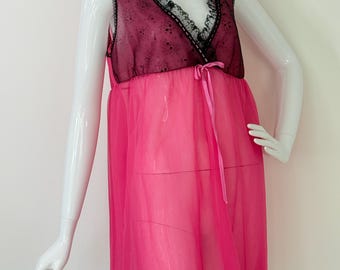 1970's Red and Black Lace Baby Doll Nighty