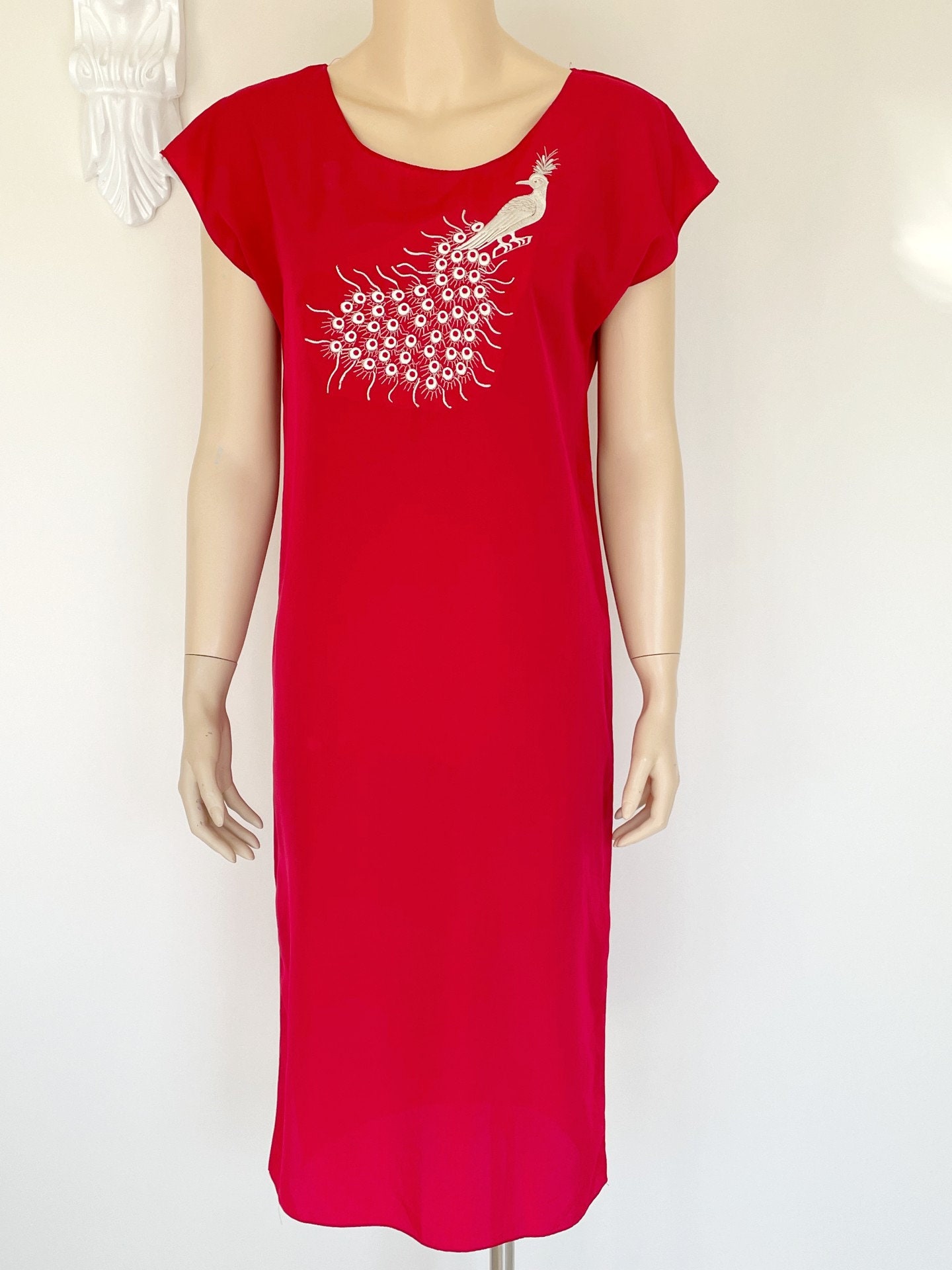 Peacock Embroidered Shift Dress - Etsy Peacock Embroidered Shift Dress - Etsy
