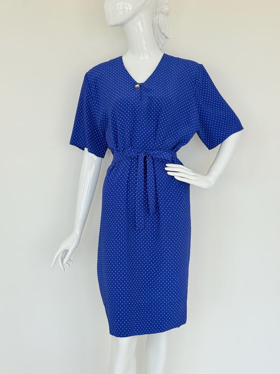 1980's Blue and White Polka Dot Shift Dress