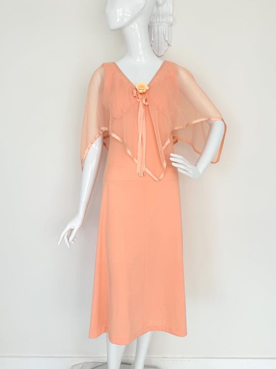 1970's Apricot Cape Dress - Etsy