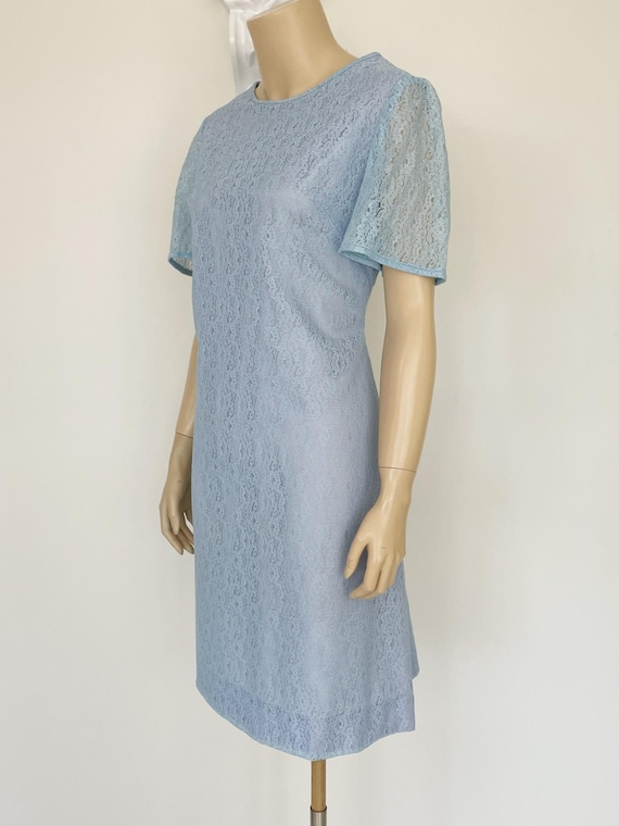 60’s Light Blue Semi Open Weave Belted Dress by Jo White Inc.