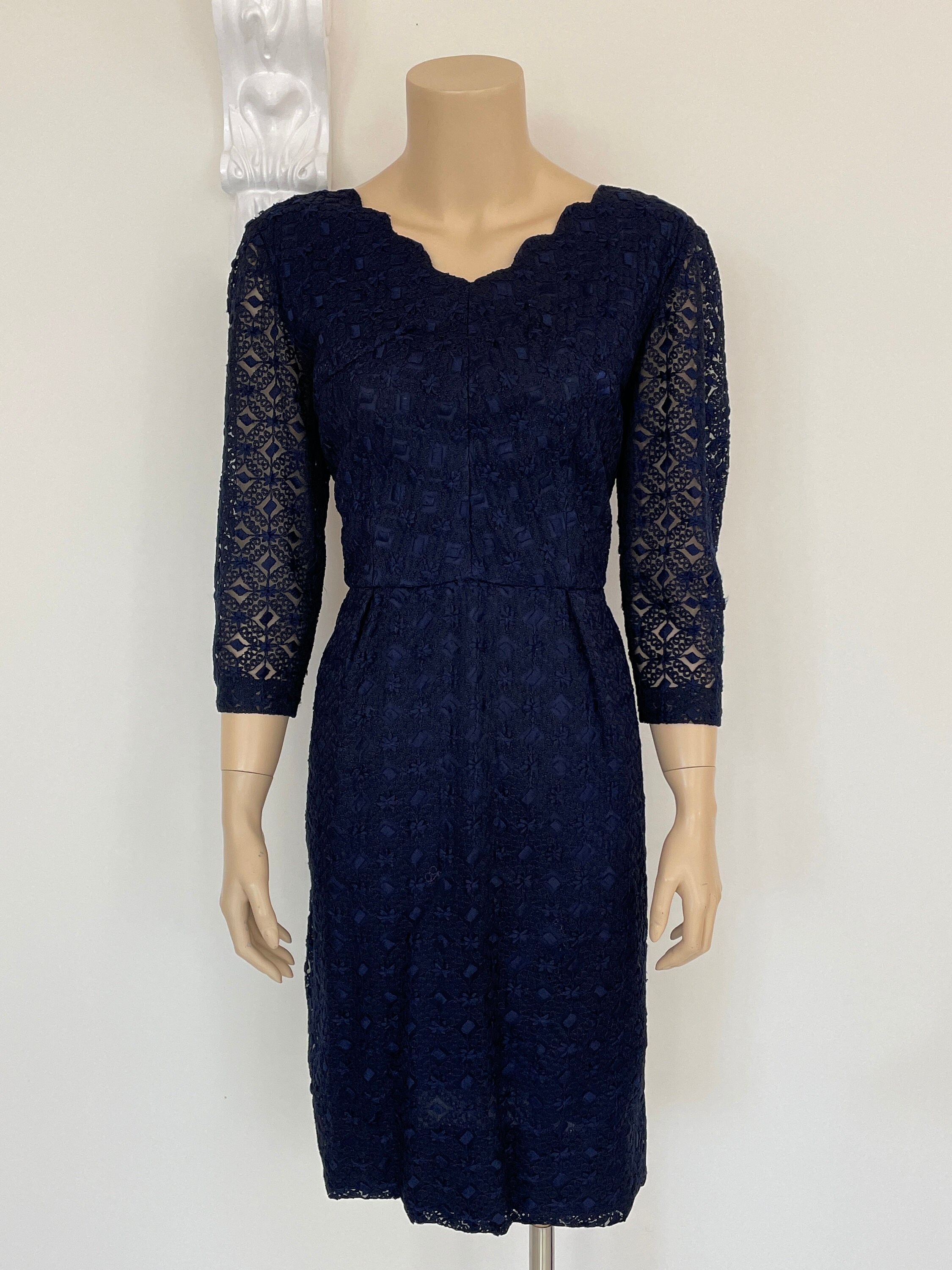 イブニングドレス NAVY LACE TOP DRESS 1960's Navy Lace Dress - Etsy