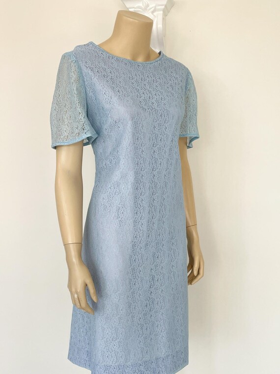 60’s Light Blue Semi Open Weave Belted Dress by Jo White Inc. main image 1
