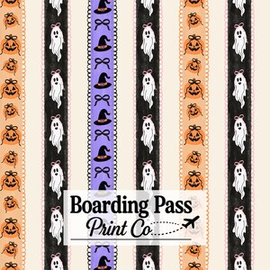 Halloween Scallop Stripes Black and Orange Seamless Pattern | Pink Ghost Preppy Pumpkin Repeat File | bows, jack o lantern, Witch fabric