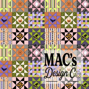 Halloween Patchwork Seamless Pattern | Colorful Spooky pumpkin witch ghost Repeat File for Fabric | Jack o Lantern Preppy Trendy Design