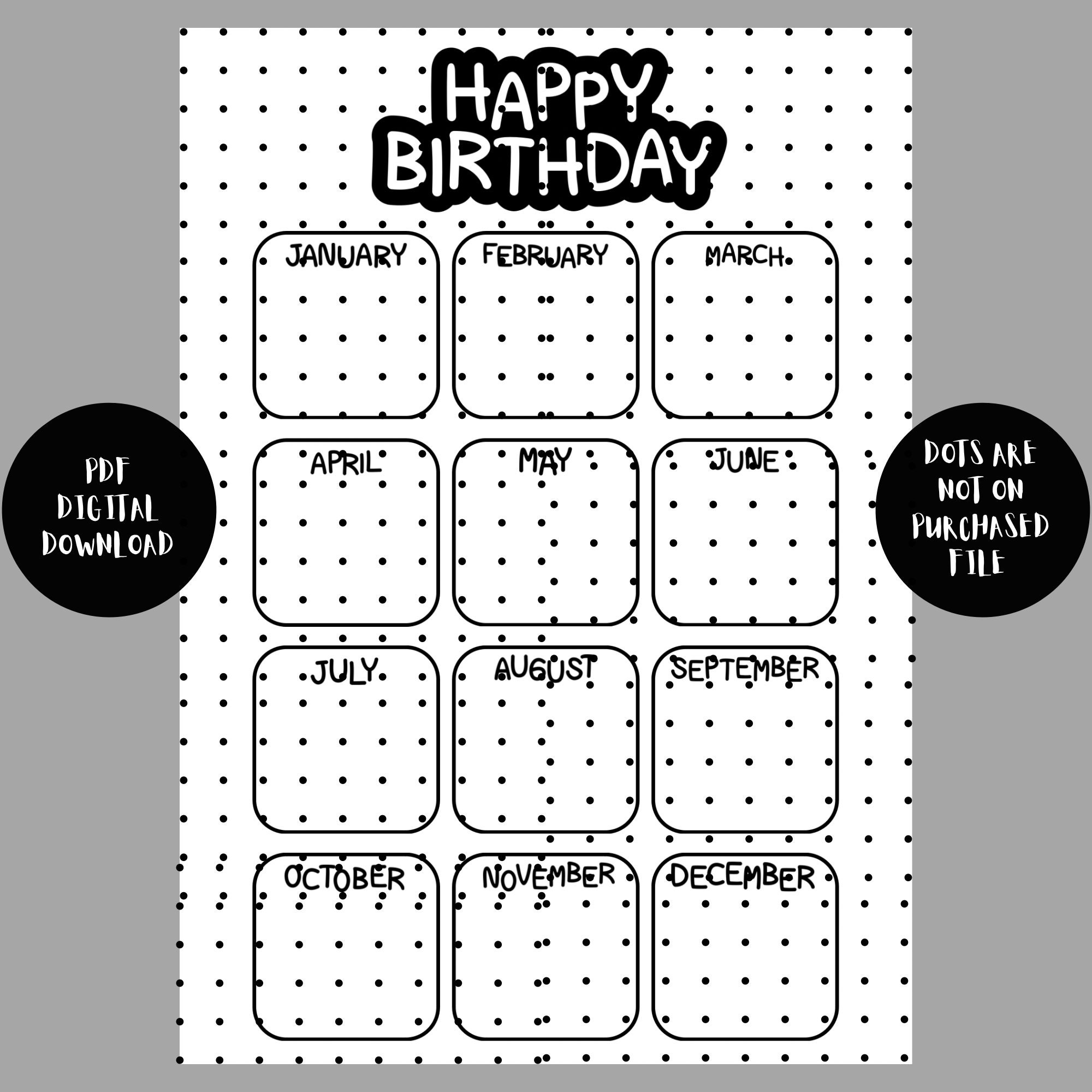 Digital Download BIRTHDAY ORGANIZER Black and White - Etsy
