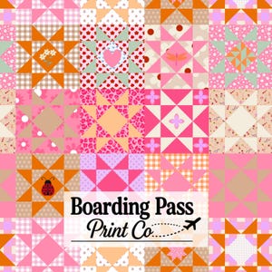 Girly Bright Patchwork Pattern | Flowers and Ladybug Cheater Quilt |  Seamless Design Digital Download