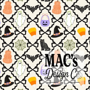 Halloween Girly Seamless Pattern | Coquette Spooky Repeat file | Witch Hat Ghost Digital Design For Fabric | PNG JPEG