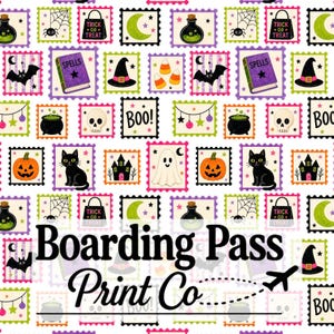 Halloween meisje stempels naadloos patroon voor stofbedrukking | Preppy trendy trick-or-treat frames herhalend ontwerp roze | Schattige vleermuis kat spook