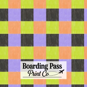 Checker Print Halloween Colors Seamless Pattern For Fabric Printing | Watercolor Orange Purple Green Black Repeating File | JPEG PNG