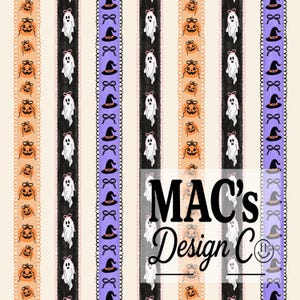 Halloween Scallop Stripes Black and Orange Seamless Pattern | Pink Ghost Preppy Pumpkin Repeat File | bows, jack o lantern, Witch fabric