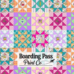 Patchwork-Quiltmuster für den Schulanfang (einfach) | Bunter, verspielter Bus mit Wellenrand (nahtlos, digitaler Download)