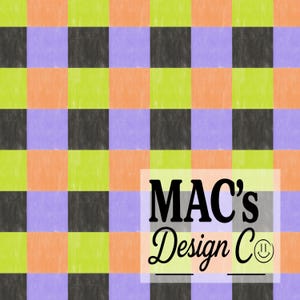 Checker Print Halloween Colors Seamless Pattern For Fabric Printing | Watercolor Orange Purple Green Black Repeating File | JPEG PNG