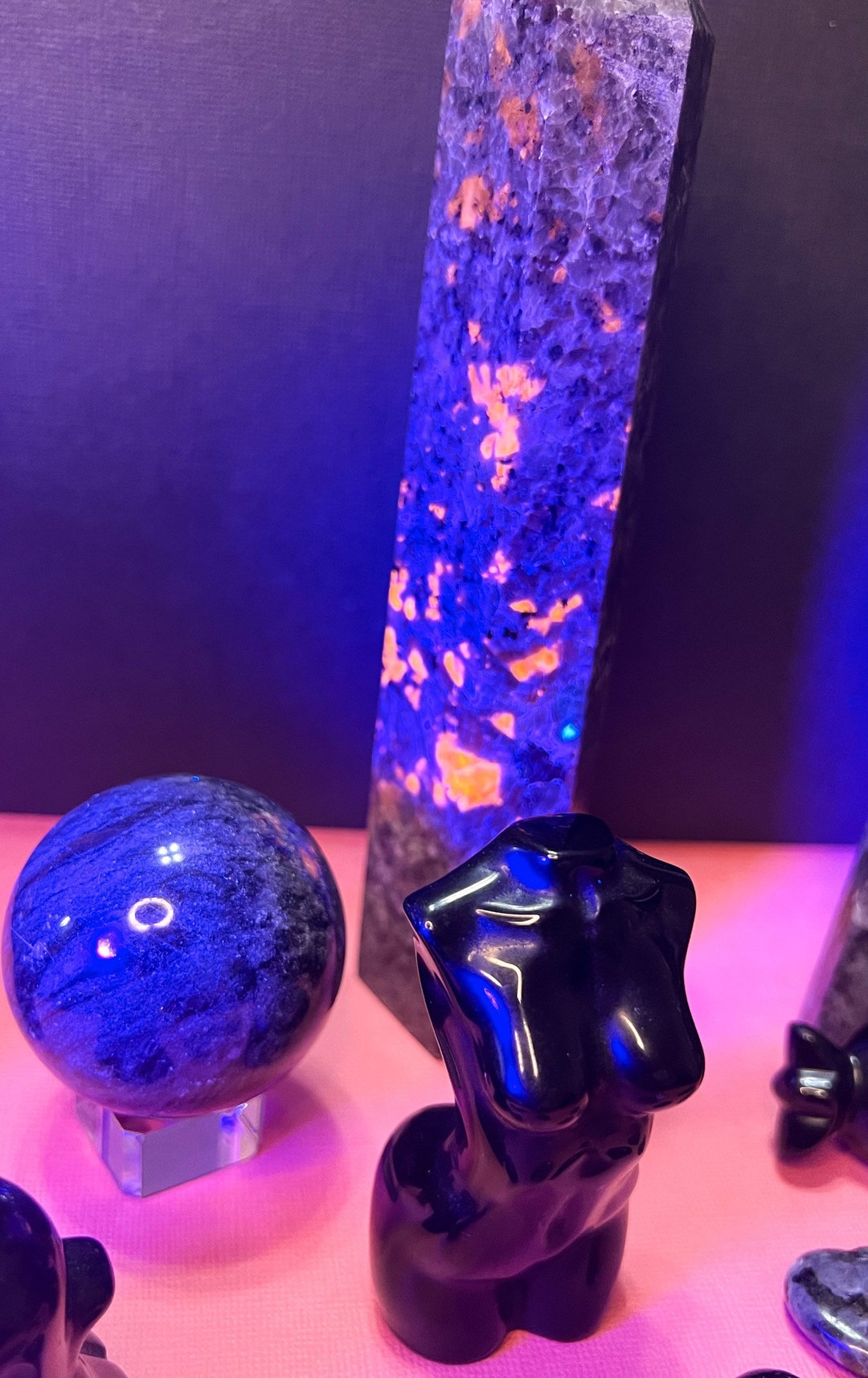 Black Light Reactive Large Yooperlite Tower UV Fluorescent Sodalite