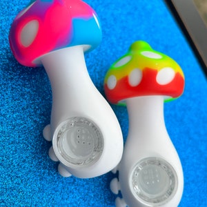 Mushroom Silicone Pipe with Glass Insert. Vibrant Colors *Super Cute* Super Durable!