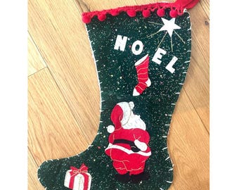 Vintage Santa Christmas Stocking Holiday Home Decor Excellent Condition! Santa Felt Xmas Stocking