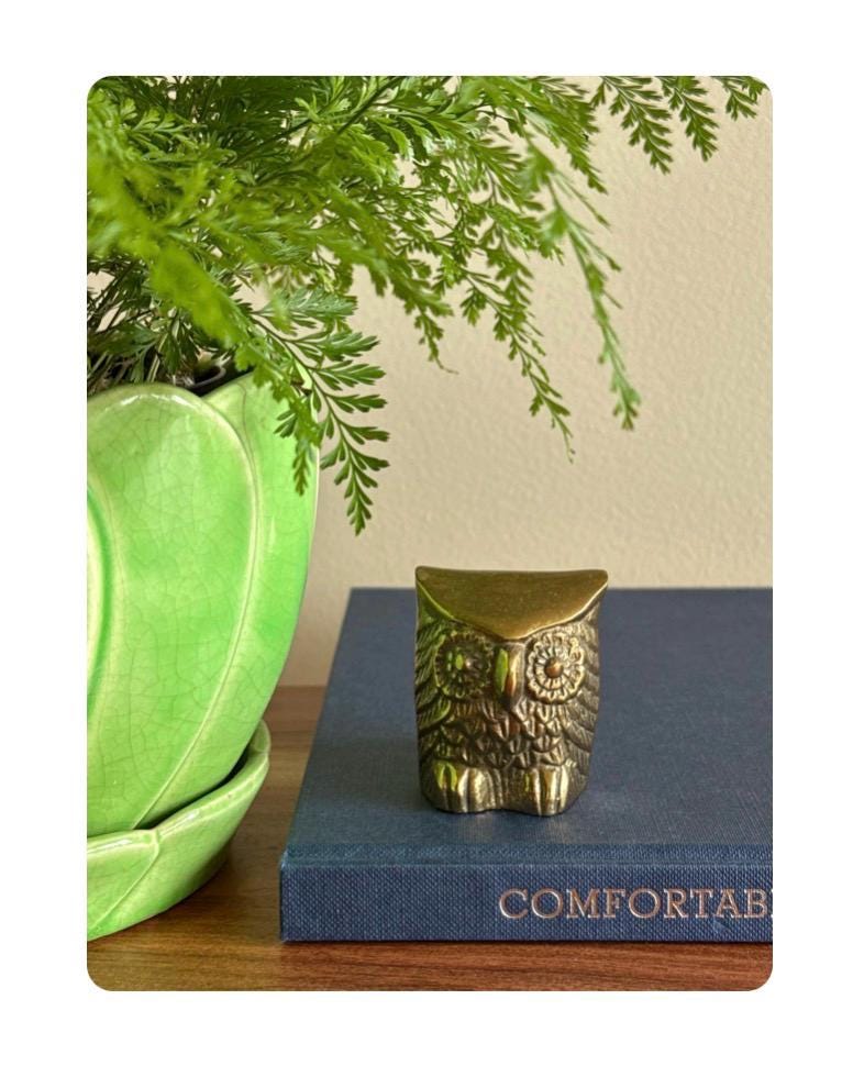 Vintage Mid Century Brass Owl Figurine Garden Decor MCM