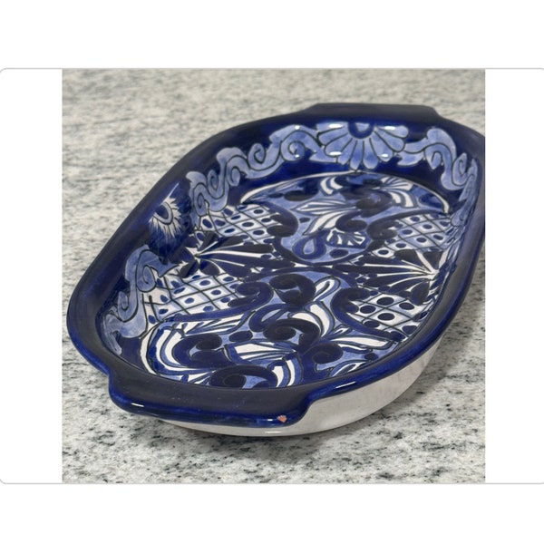 Mexican Pottery Serving Platter Dish Tray Ponce Mexico Cobalt Blue