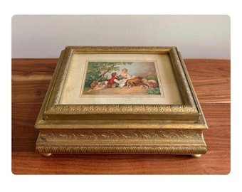 Vintage Wooden Gold Jewelry Box Antique Chest Victorian Home Decor