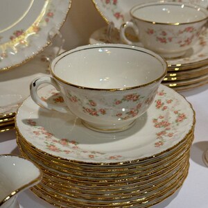 Vintage China Set Pope Gosser Florence Pink Roses Dinnerware Set Dinner ...