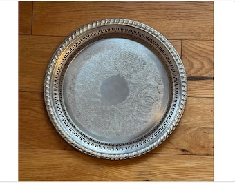 Large Vintage Silver Serving Tray Tea Party Antique English Cottage French Country Vintage Home Decor