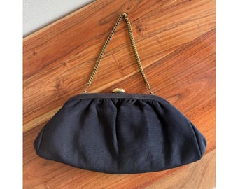 Vintage Black Evening Bag Purse Clutch with Pearl and Rhinestone Clasp Handbag Special Occasion Wedding Prom