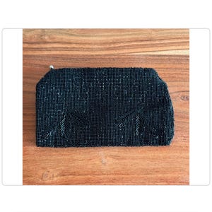Vintage Black Beaded Clutch with Handle Evening Bag Purse