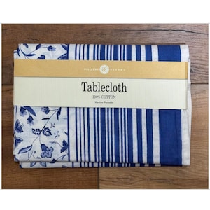 New Vintage William Sonoma Tablecloth 70” Square 100% Cotton Blue and White Floral