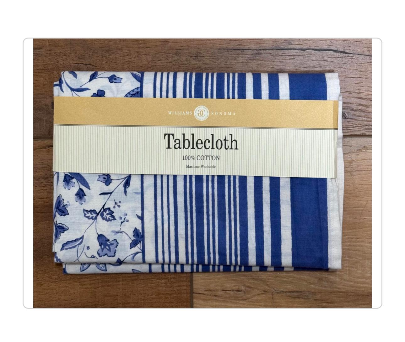 New Vintage William Sonoma Tablecloth 70” Square 100% Cotton Blue