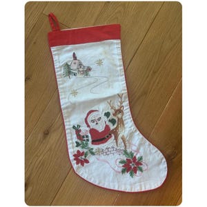 Vintage Santa Clause Christmas Stocking and Rudolph Holiday Home Decor Xmas Stocking