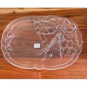 Vintage Christmas Mikasa Crystal Holiday Bells Oblong Serving Plate Platter New in Original Box