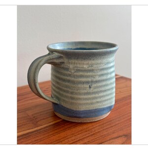Vintage Handmade Pottery Mug Handcrafted Blue & White Coffee Cup Artisan Signed Beach Cottage Home Decor