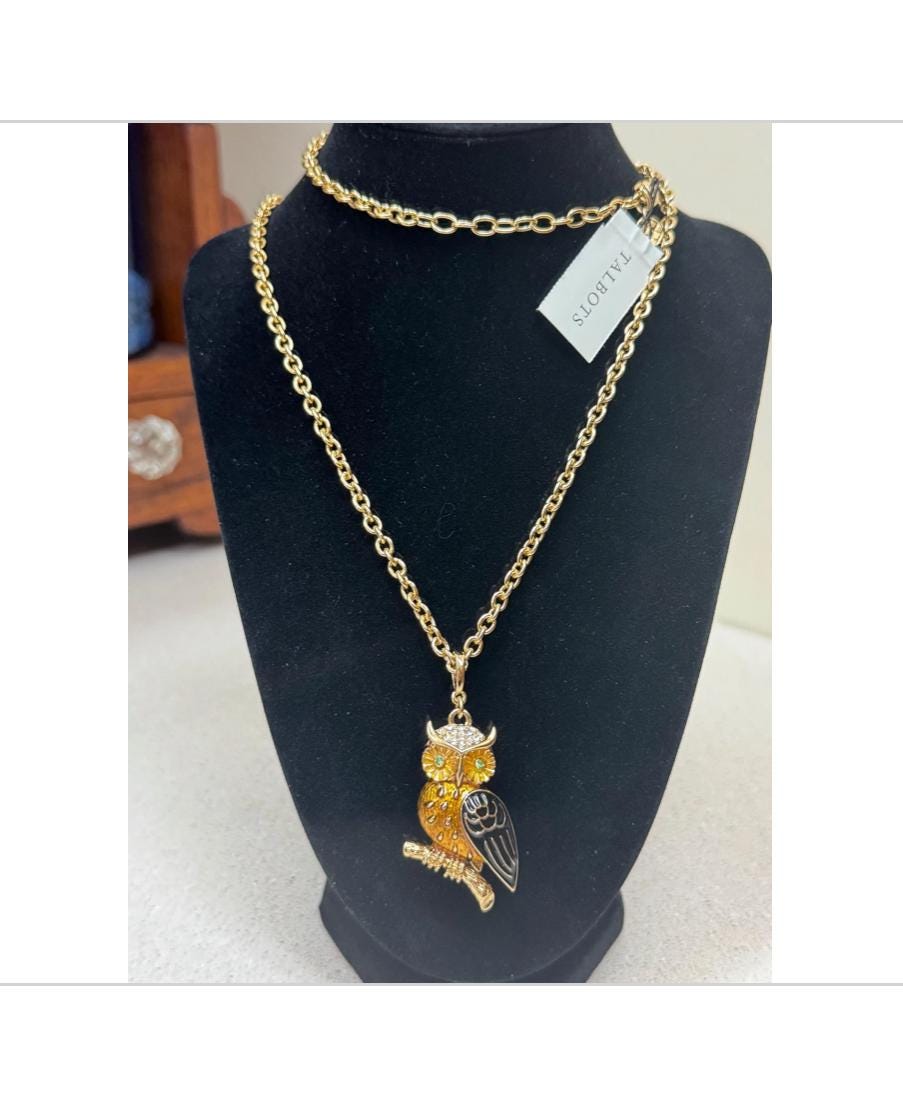 New Talbots Gold Owl Pendant Necklace NWT