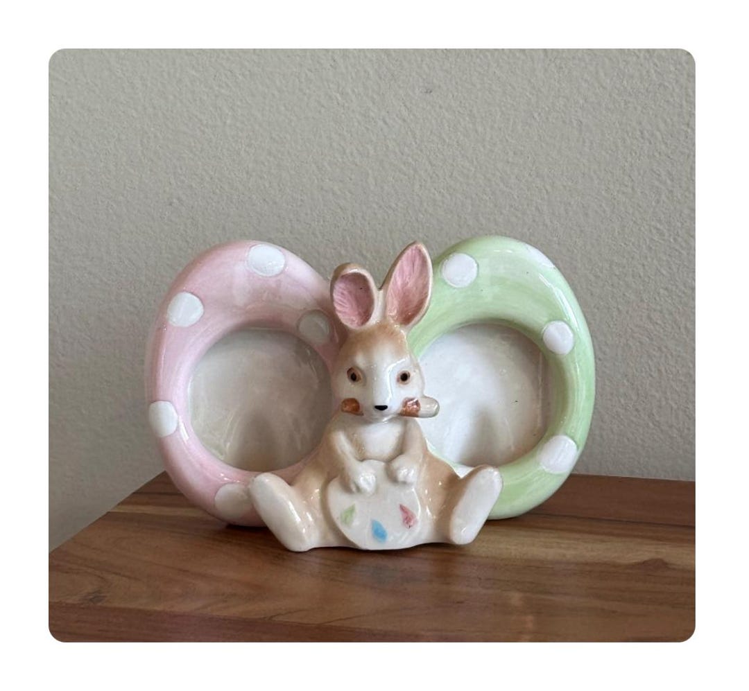 Double Rabbit Frame Vintage Easter Bunny Double Picture Frame Rabbit Photo Frame Spring ...