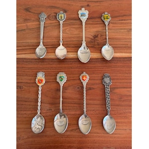 Set of 8 Vintage Collectible Souvenir Spoons