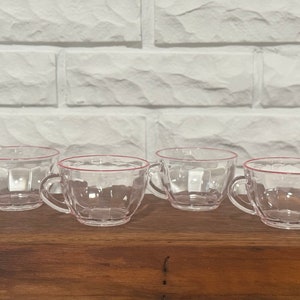 Duralex Set of 4 Vintage Art Deco clear glass Cups mugs made in France punch glasses Coffee lover Tea lover great new home gift kitchenware