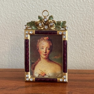 Vintage Style Ornate Mini Picture Frame with Rhinestones Home Decor Small Photo Frame Christmas Ornament