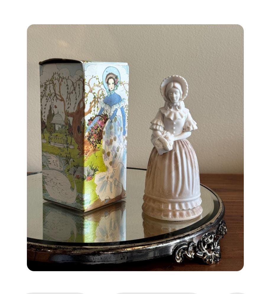 Vintage Collectible Avon Fashion Figurine Victorian Women Field Flowers Cologne Decanter New in Original Box 4 oz Full Bottle