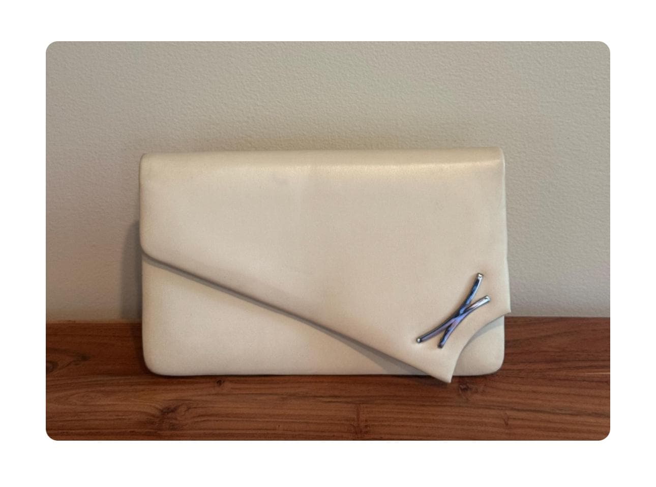 Vintage White Leather Asymmetrical Clutch Evening Bag Classic Antique Purse Wedding