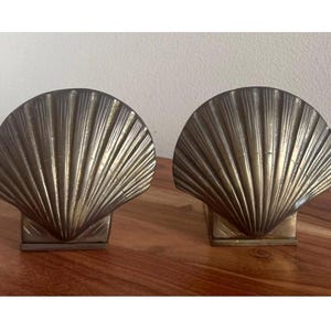 Vintage Brass Shell Bookends Pier 1 Nautical Beach House Home Decor