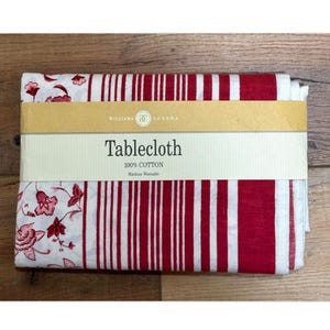 New Vintage William Sonoma Tablecloth 70” Square 100% Cotton Red and White Floral