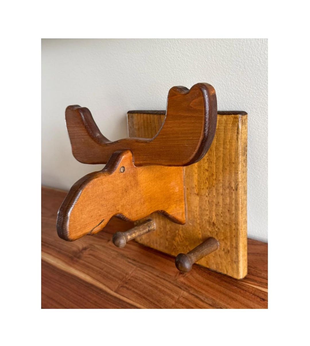 Medium Moose Racks Vintage Wooden Moose Rack With Hooks Children’s Bedroom Decor Wall ...