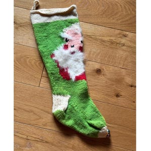 Vintage Christmas Stocking Santa Holiday Handmade Knit Stocking Farmhouse Cottage Home Decor