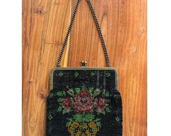 Antique Beaded Evening Bag Vintage Floral Purse