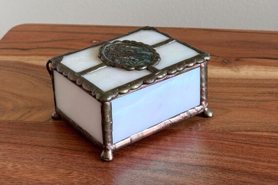 Stained Glass Blue Shell Jewelry Box Ocean Beach Themed Home Decor Treasure Box View 2