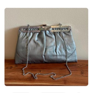 Vintage Silver Clutch Evening Bag Purse Chain Strap Special Occasion