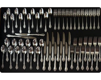 65 Piece Vintage Silverware Set Oneida Mansfield Deluxe Stainless Flatware 12 Place Settings
